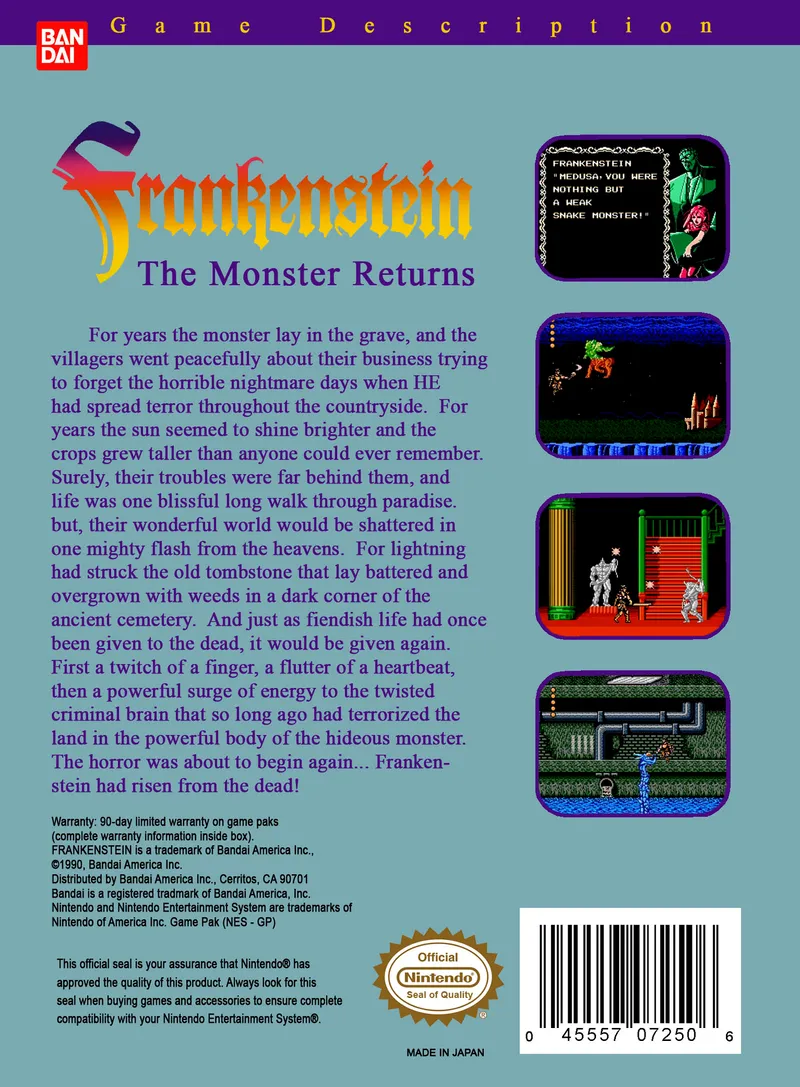 Frankenstein: The Monster Returns box back