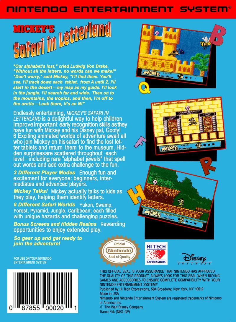 Mickey's Safari in Letterland box back