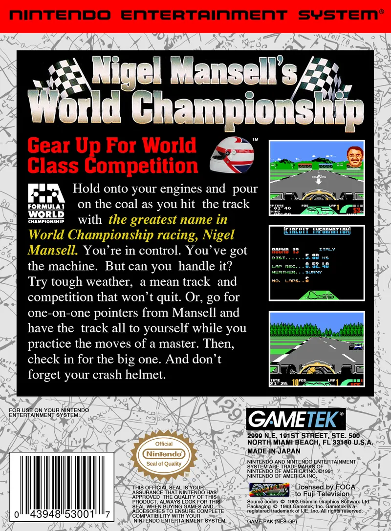 Nigel Mansell's World Championship Racing box back