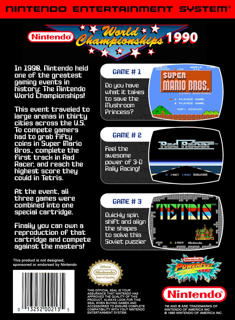 Nintendo World Championships 1990 box back