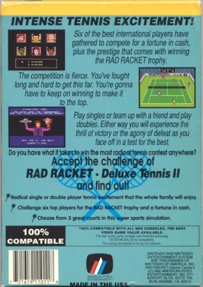 Rad Racket: Deluxe Tennis II box back