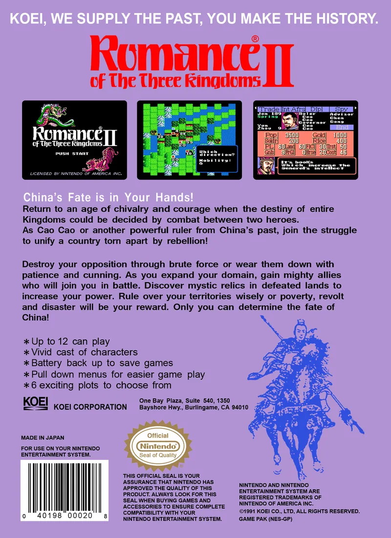 Romance of the Three Kingdoms II box back