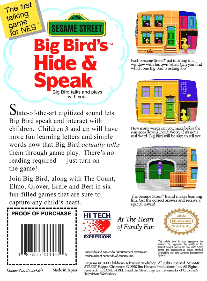 Sesame Street: Big Bird's Hide & Speak box back