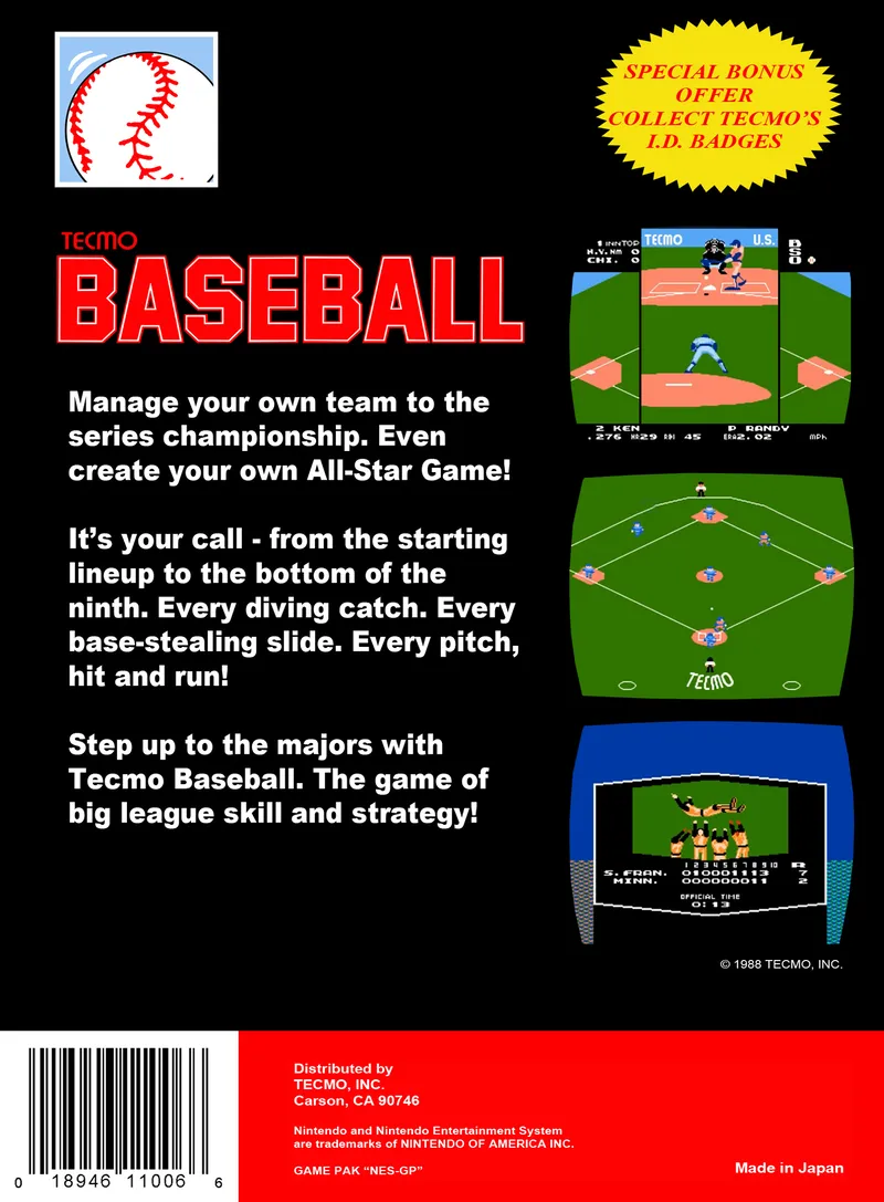 Tecmo Baseball box back