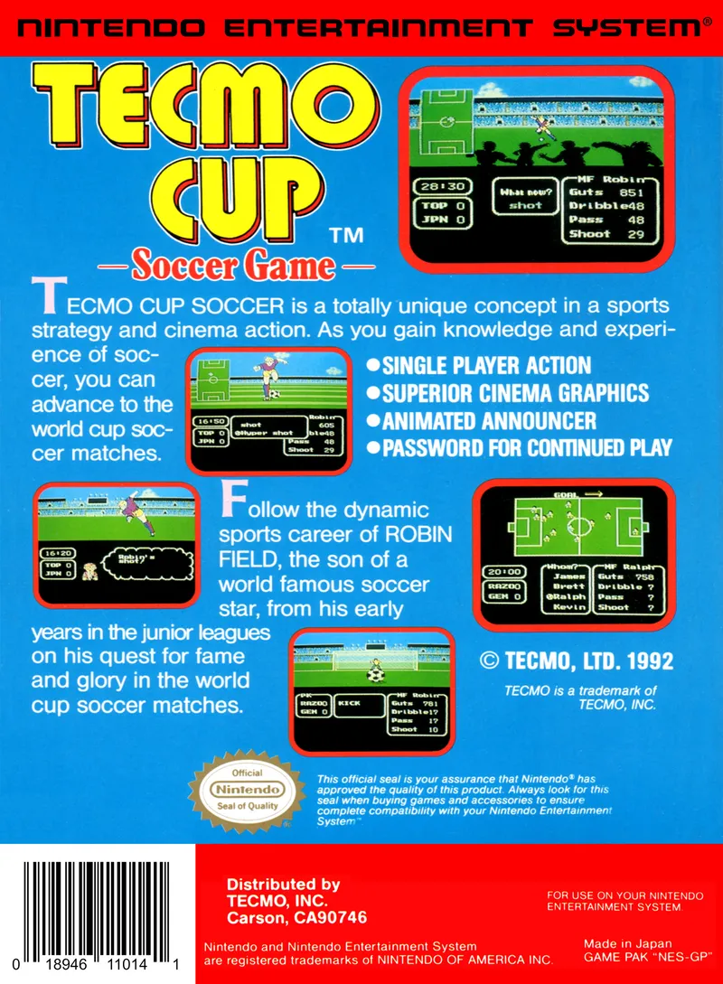 Tecmo Cup Soccer Game box back