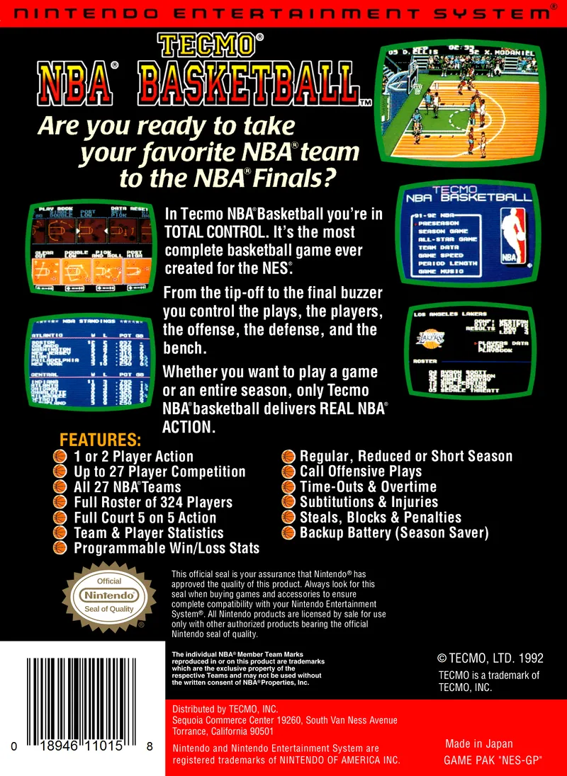 Tecmo NBA Basketball box back