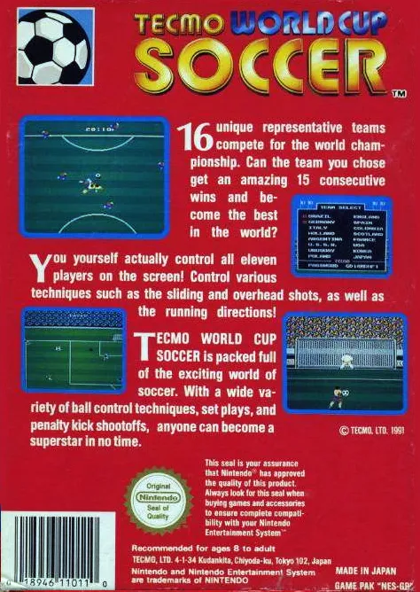 Tecmo World Cup Soccer box back