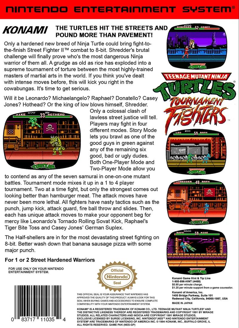 Teenage Mutant Ninja Turtles: Tournament Fighters box back