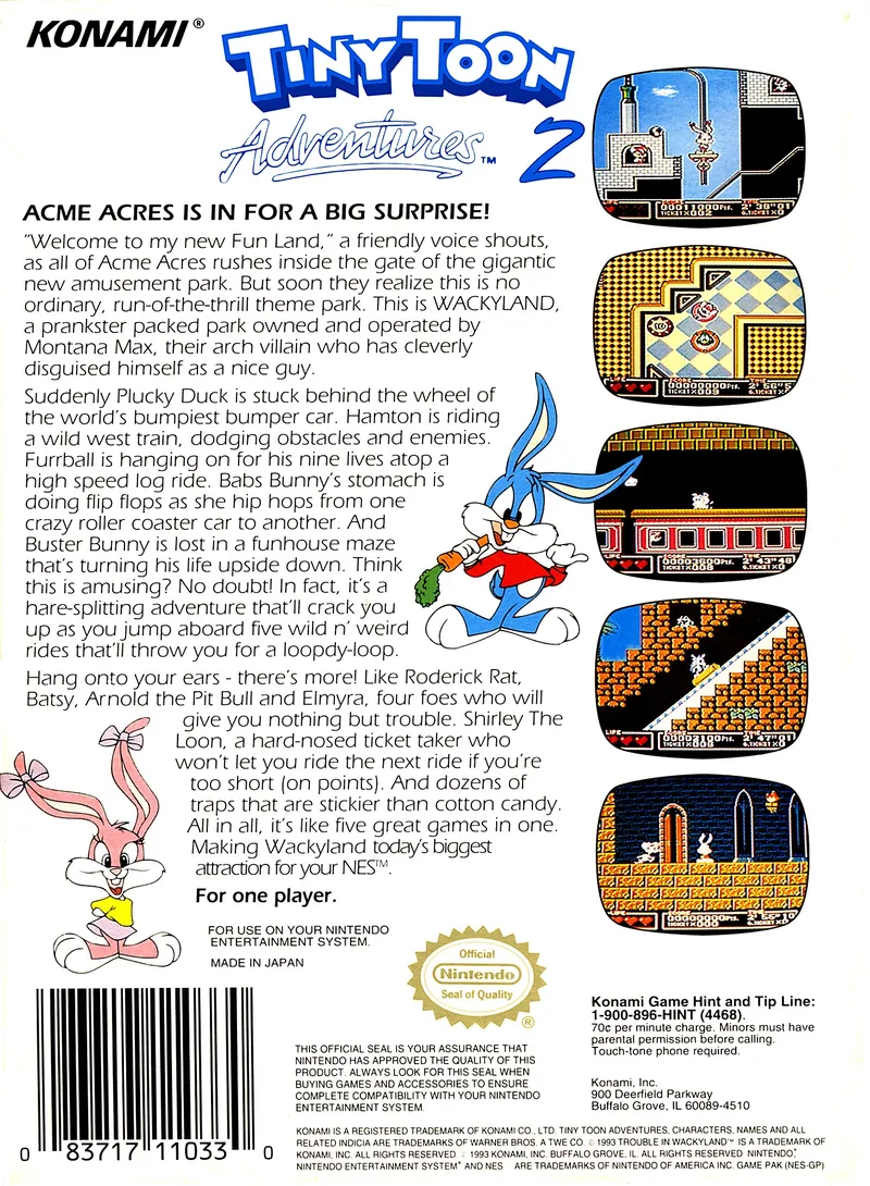 Tiny Toon Adventures 2: Trouble in Wackyland box back