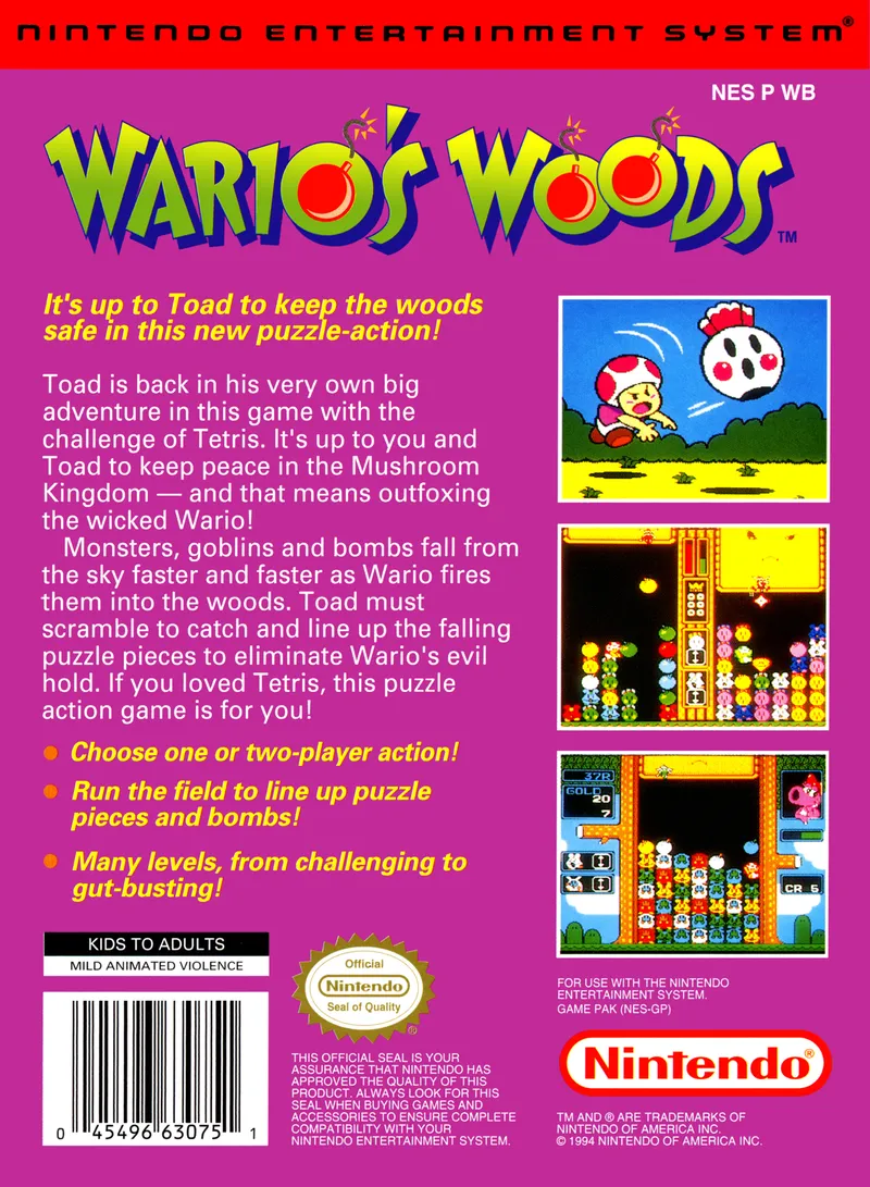 Wario's Woods box back