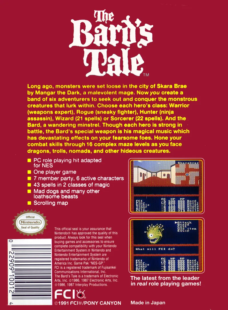 The Bard's Tale box back