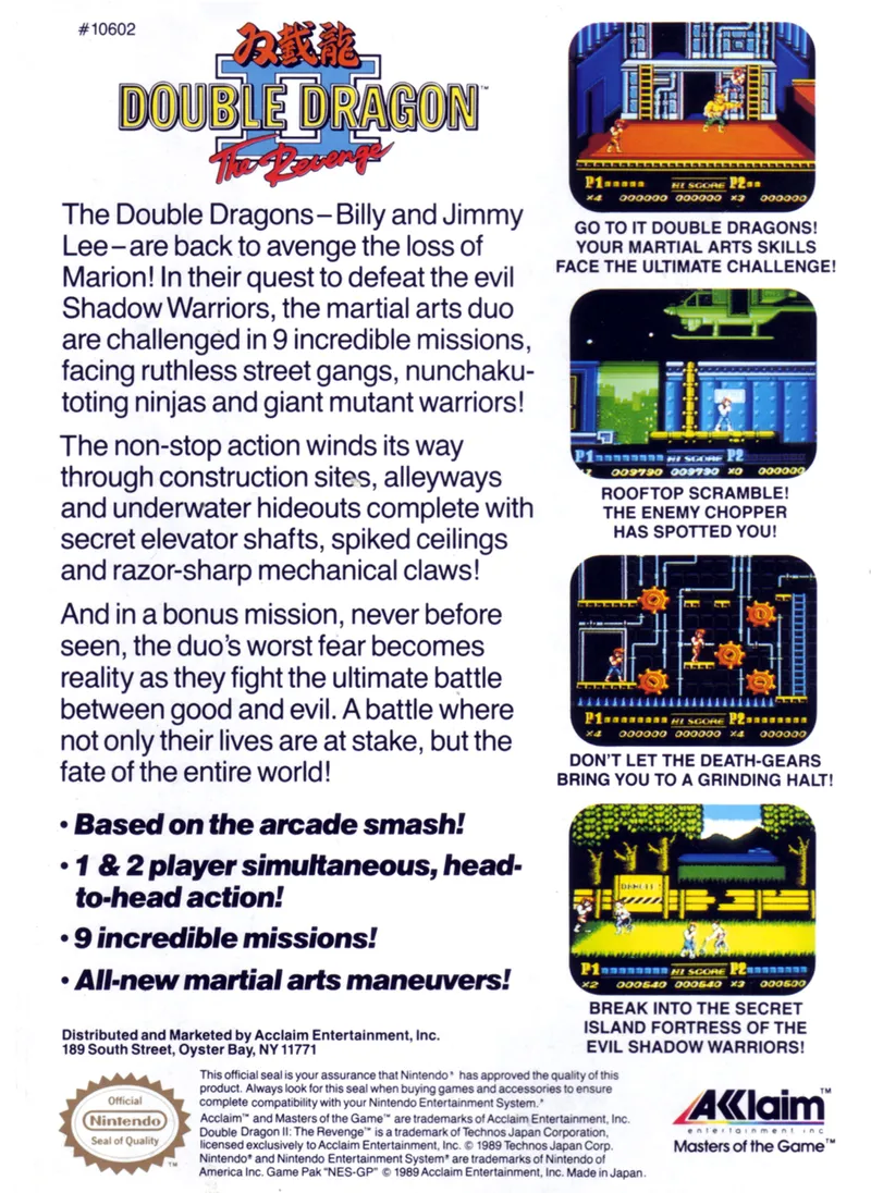 Double Dragon II: The Revenge box back