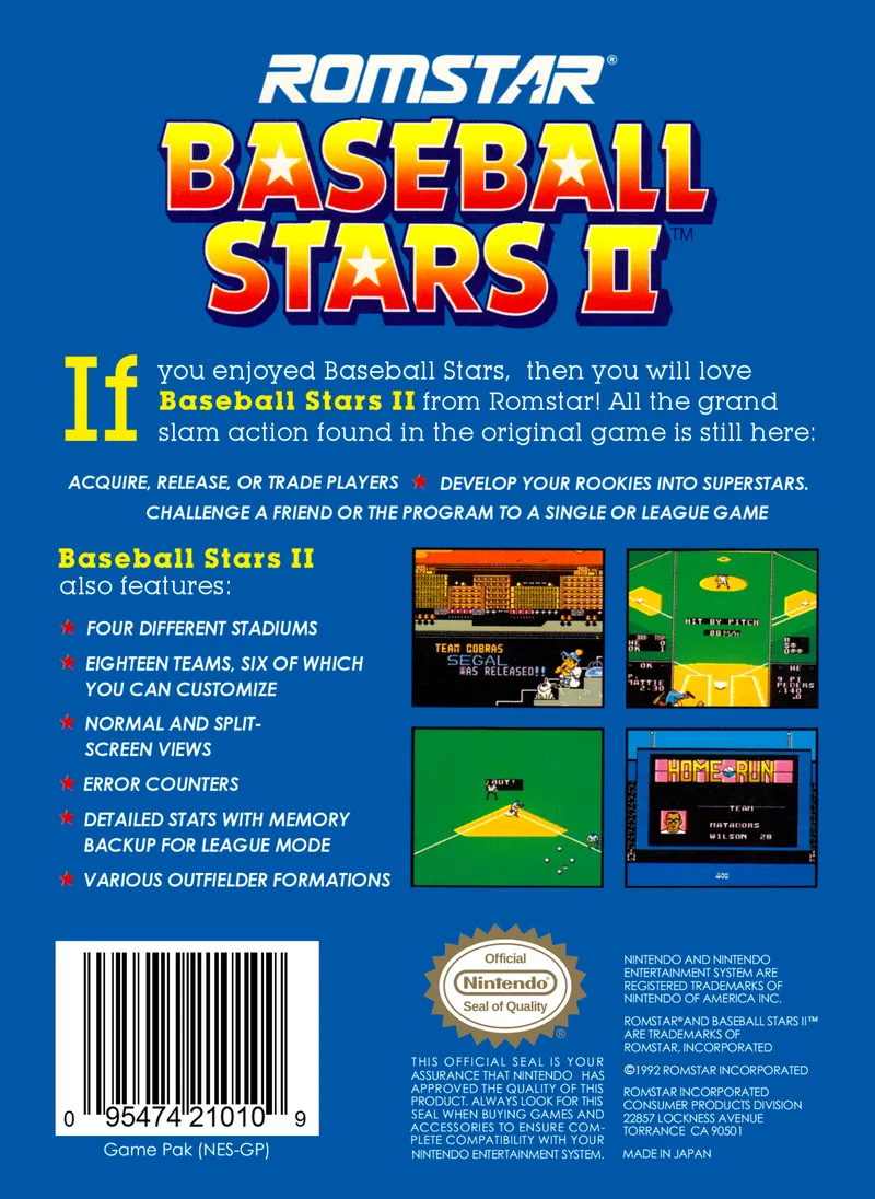 Baseball Stars II box back