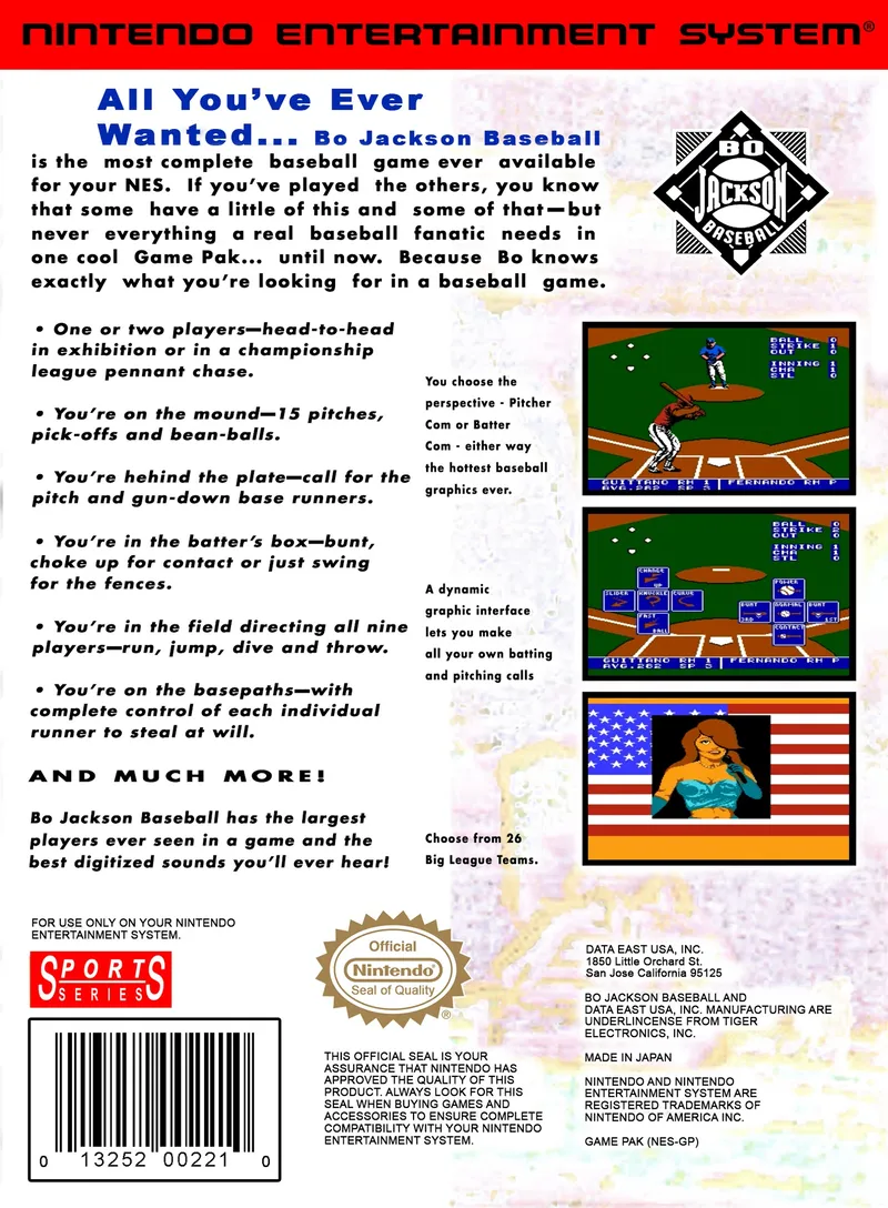 Bo Jackson Baseball box back
