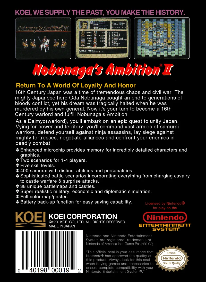 Nobunaga's Ambition II box back