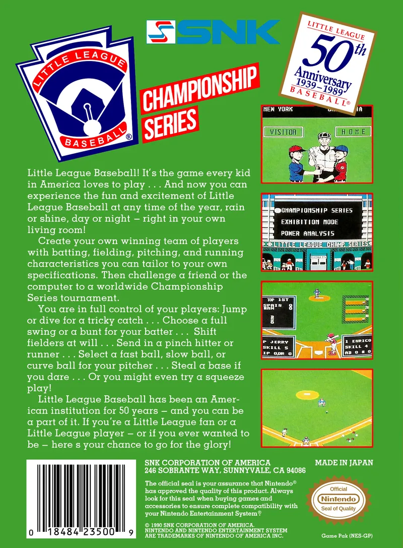 Little League Baseball: Championship Series box back