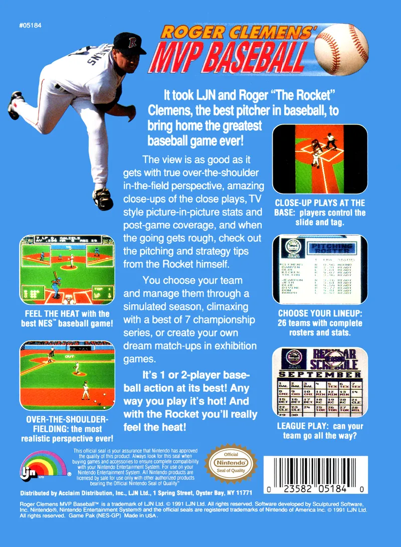 Roger Clemens' MVP Baseball box back