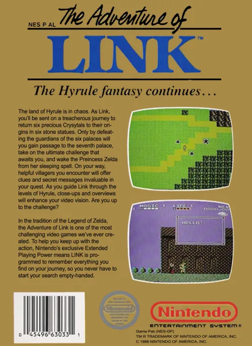Legend of Zelda II, The: The Adventure of Link box back