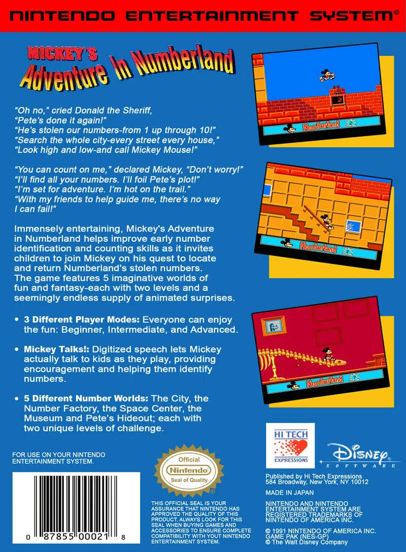 Mickey's Adventure in Numberland box back