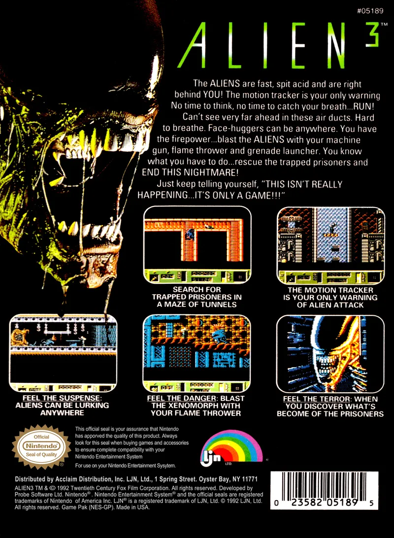 Alien 3 box back