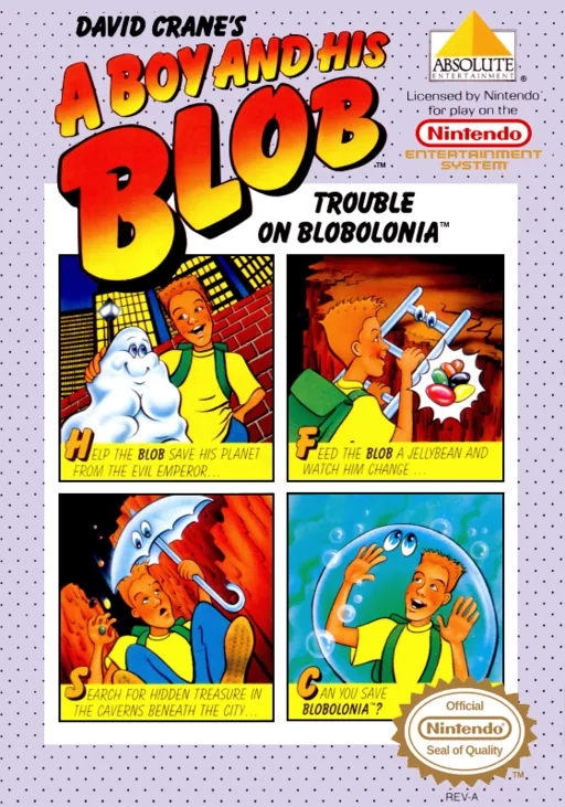 David Crane's A Boy and His Blob - Trouble on Blobolonia cover art for Nintendo Entertainment System