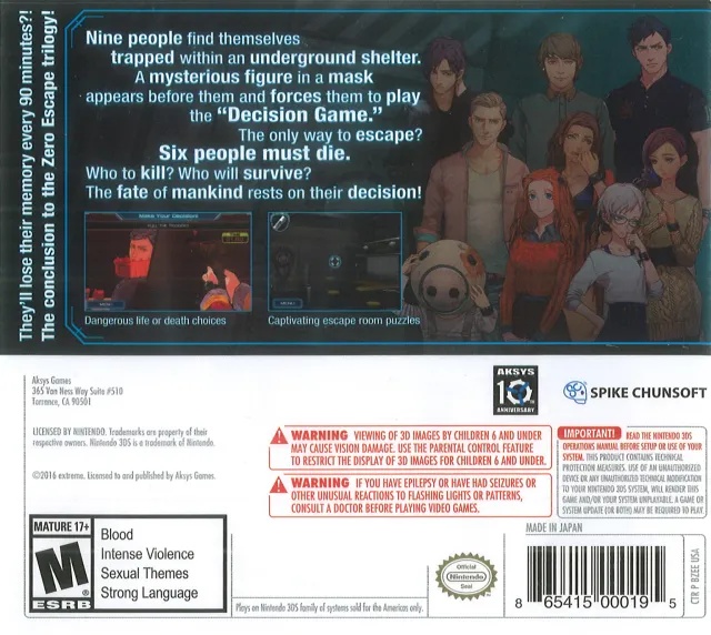Zero Escape: Zero Time Dilemma box back