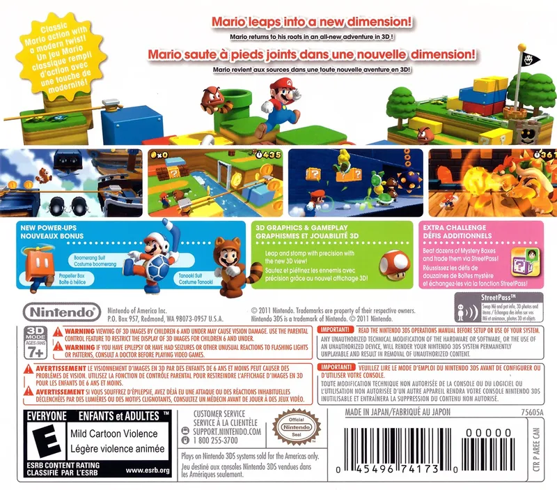 Super Mario 3D Land box back