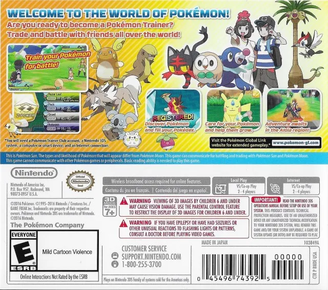 Pokémon Sun box back