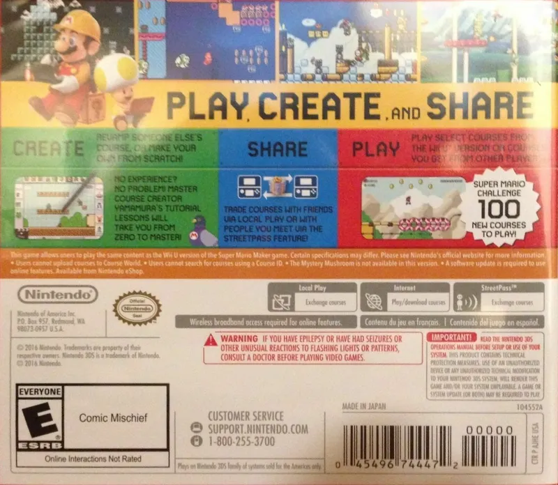 Super Mario Maker for Nintendo 3DS box back