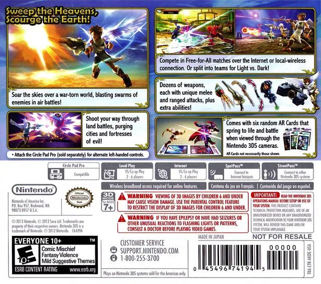 Kid Icarus: Uprising box back