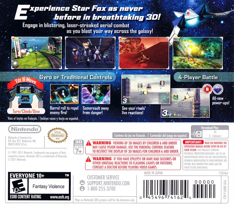 Star Fox 64 3D box back