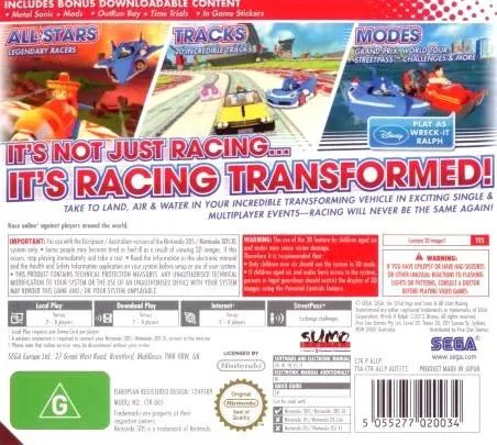 Sonic & All-Stars Racing Transformed box back