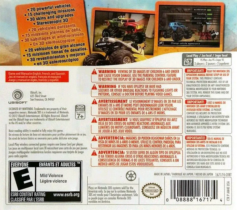 Monster 4x4 3D box back