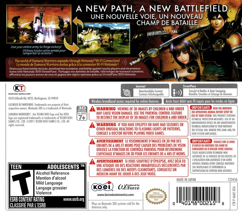 Samurai Warriors: Chronicles box back