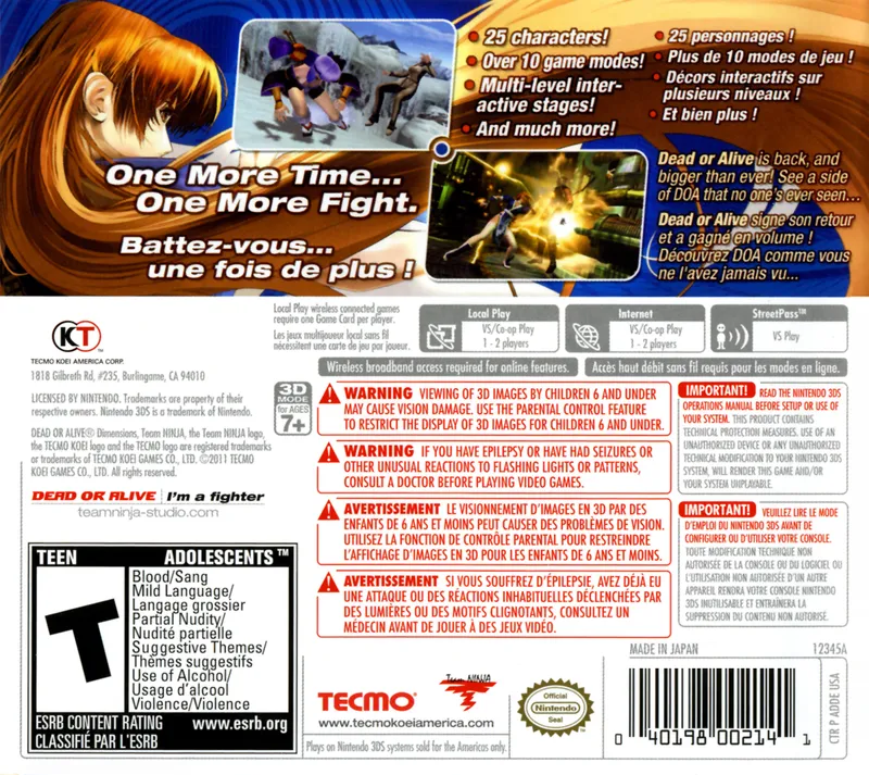 Dead or Alive: Dimensions box back