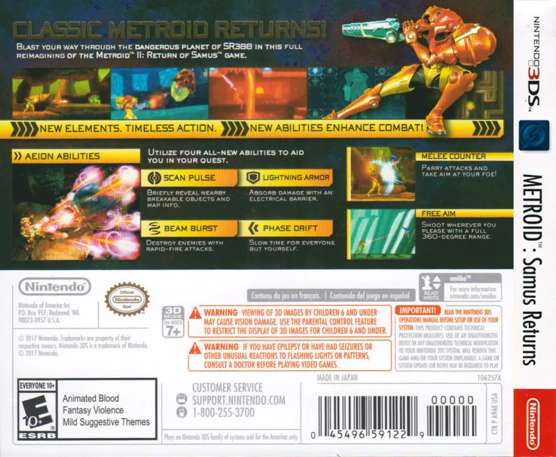 Metroid: Samus Returns box back