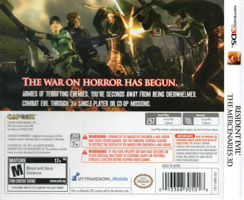 Resident Evil: The Mercenaries 3D box back