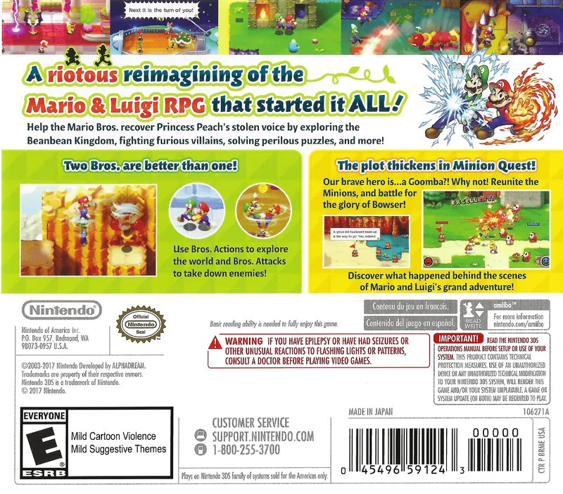 Mario & Luigi: Superstar Saga + Bowser's Minions box back