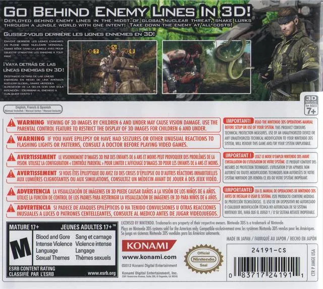 Metal Gear Solid 3D: Snake Eater box back