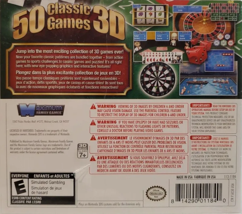 50 Classic Games 3D box back