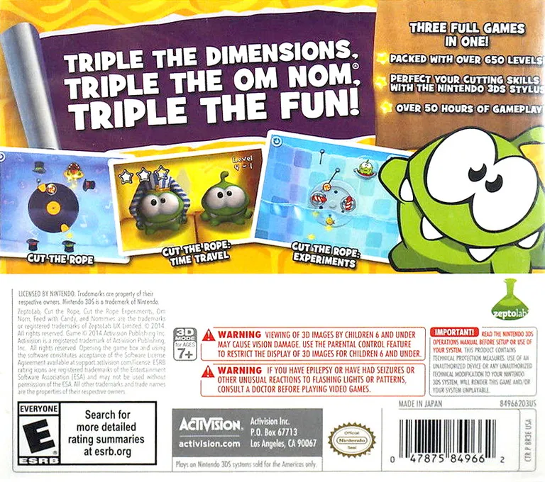 Cut the Rope: Triple Treat box back