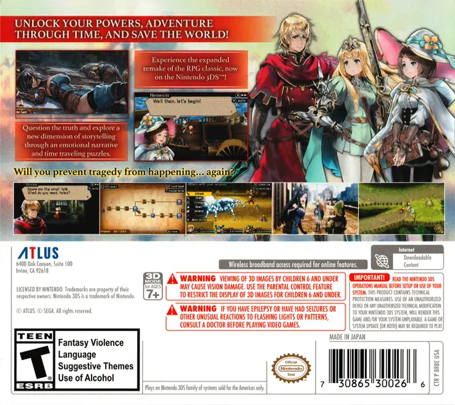 Radiant Historia: Perfect Chronology box back