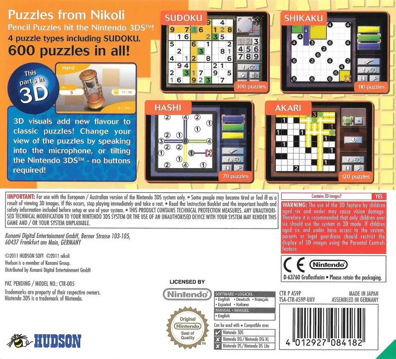 Nikoli's Pencil Puzzle box back