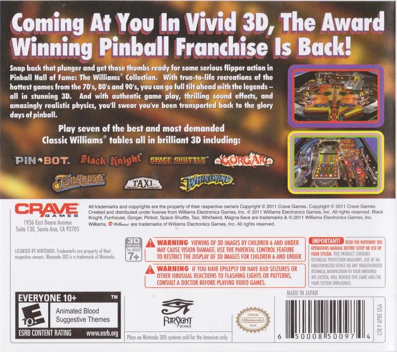 Pinball Hall of Fame: The Williams Collection box back