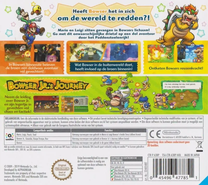 Mario & Luigi: Bowser's Inside Story + Bowser Jr's Journey box back