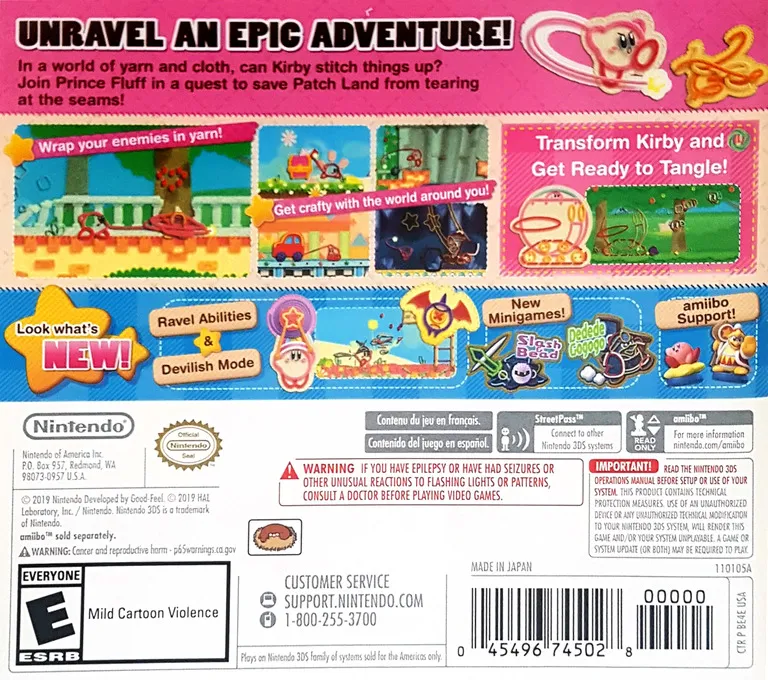 Kirby's Extra Epic Yarn box back