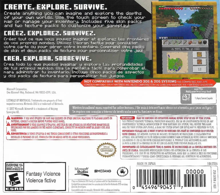Minecraft: New Nintendo 3DS Edition box back