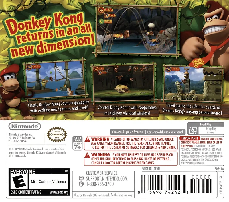 Donkey Kong Country Returns 3D box back