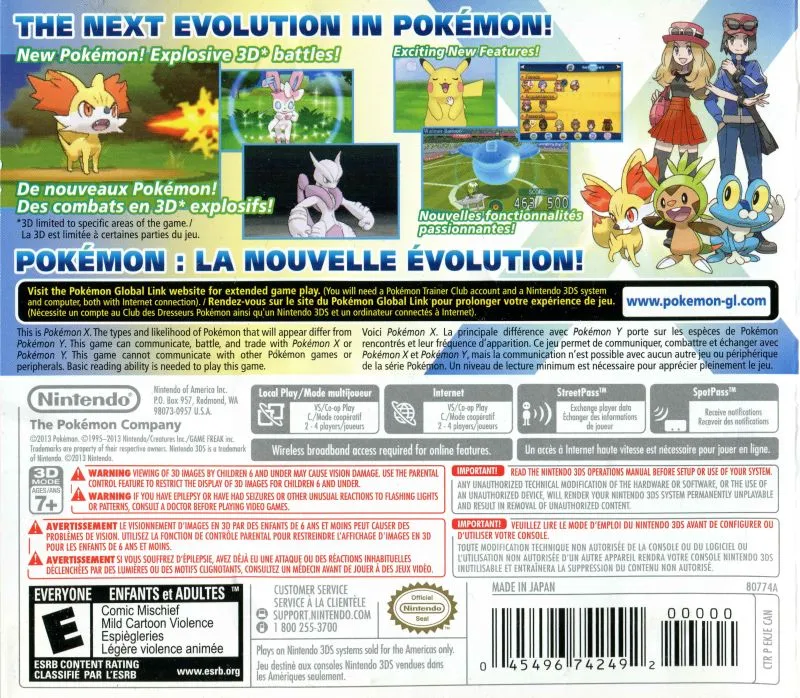 Pokemon X box back