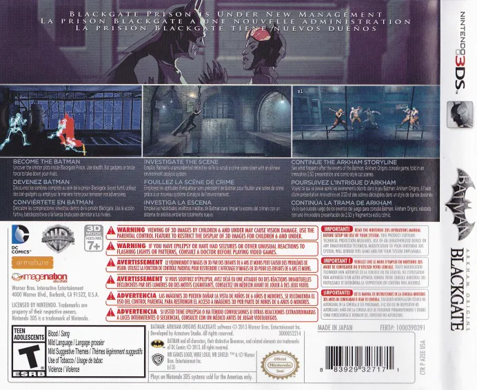 Batman Arkham Origins: Blackgate box back